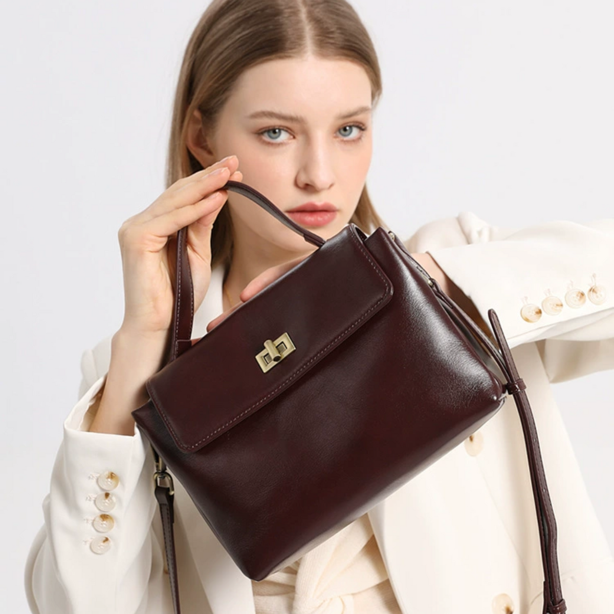 Bolsa de Luxo Top Handle em Couro Genuíno Eloria