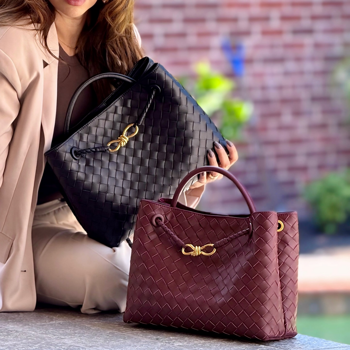 Bolsa Tote Estruturada em Couro Trançado Nayra