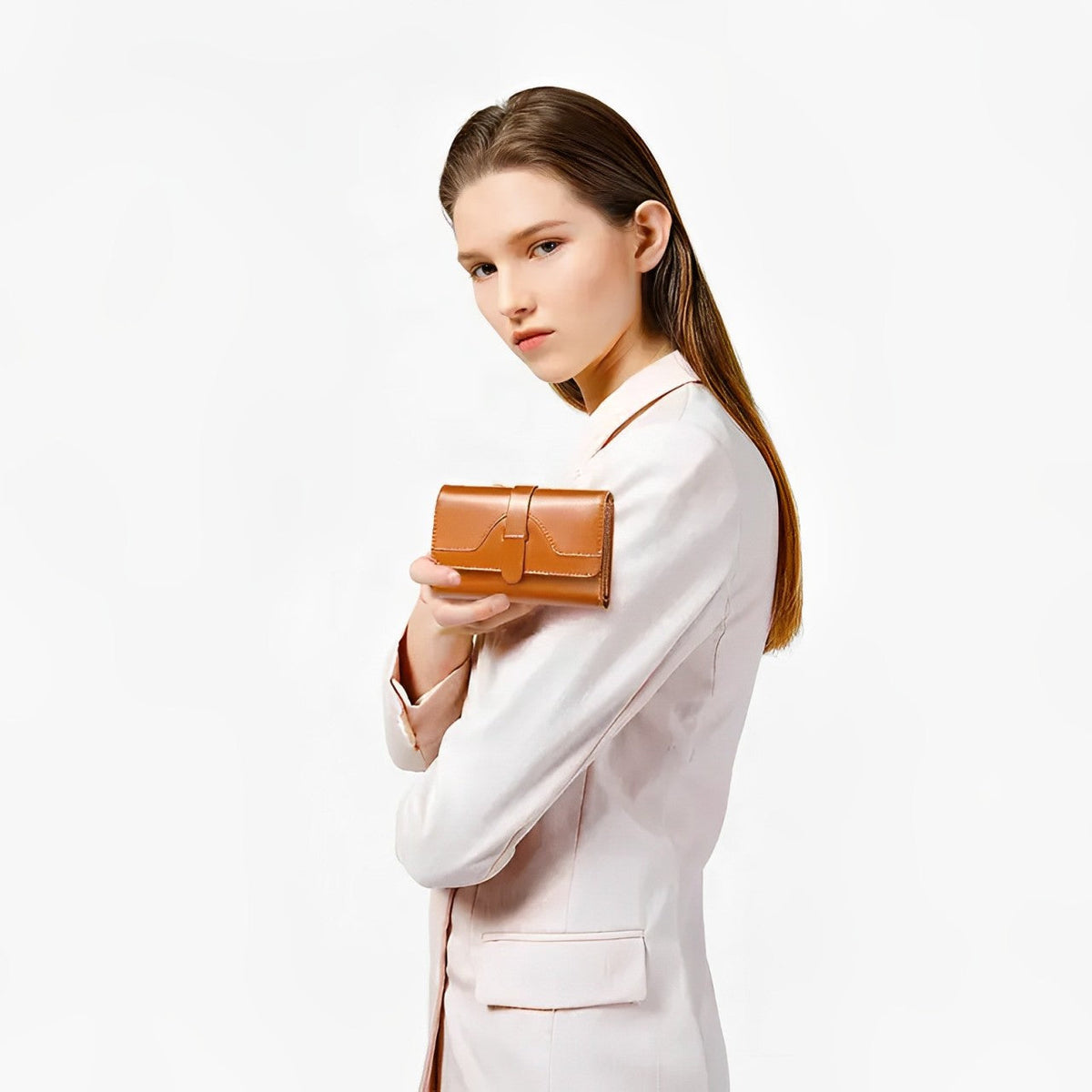 Carteira Feminina em Couro Genuíno Anti Furto