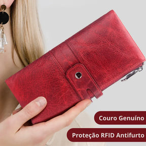 Carteira de Couro Legítimo Feminina Antifurto Naty